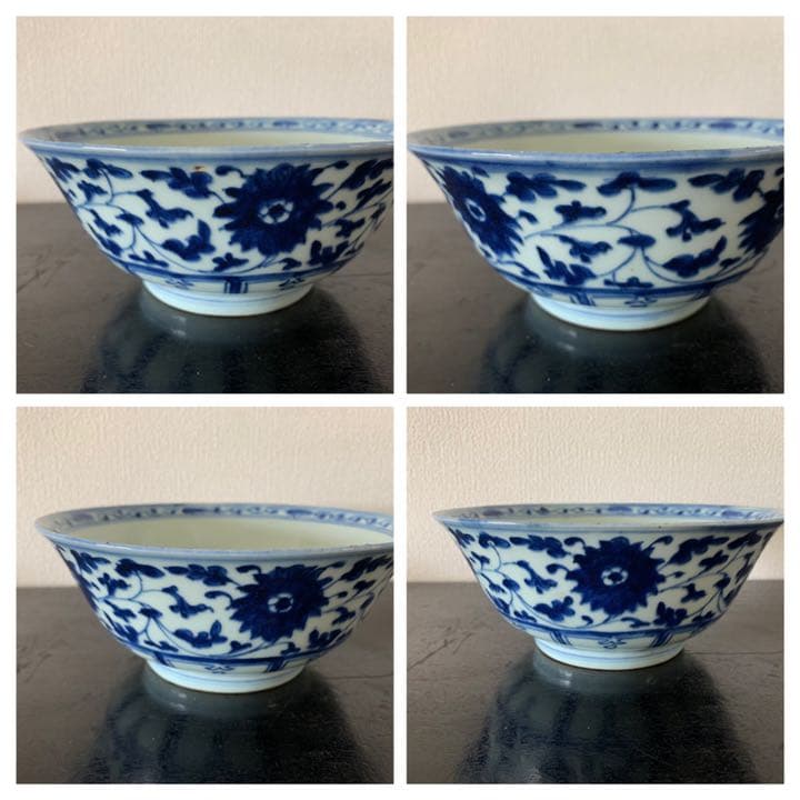 中国清時代青花纏枝蓮茶碗（大清乾隆年製）在銘　XG55-1