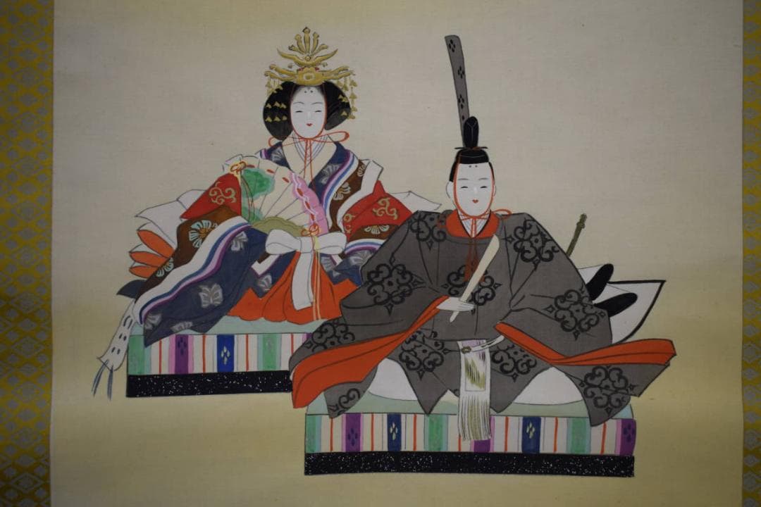 真作/晃峰/御雛図/雛祭り/桃の節句/布袋屋掛軸HJ-135