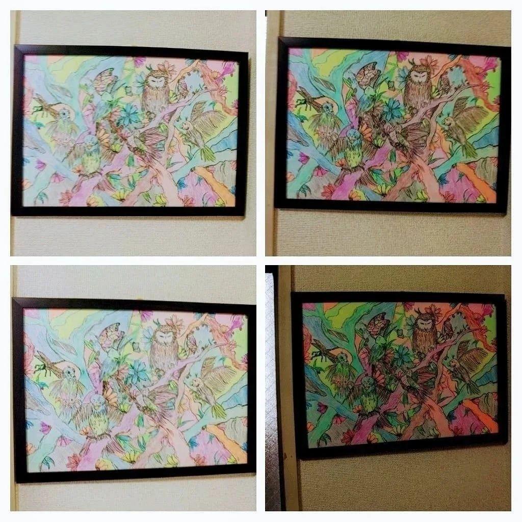 絵画　幸せを呼ぶフクロウ