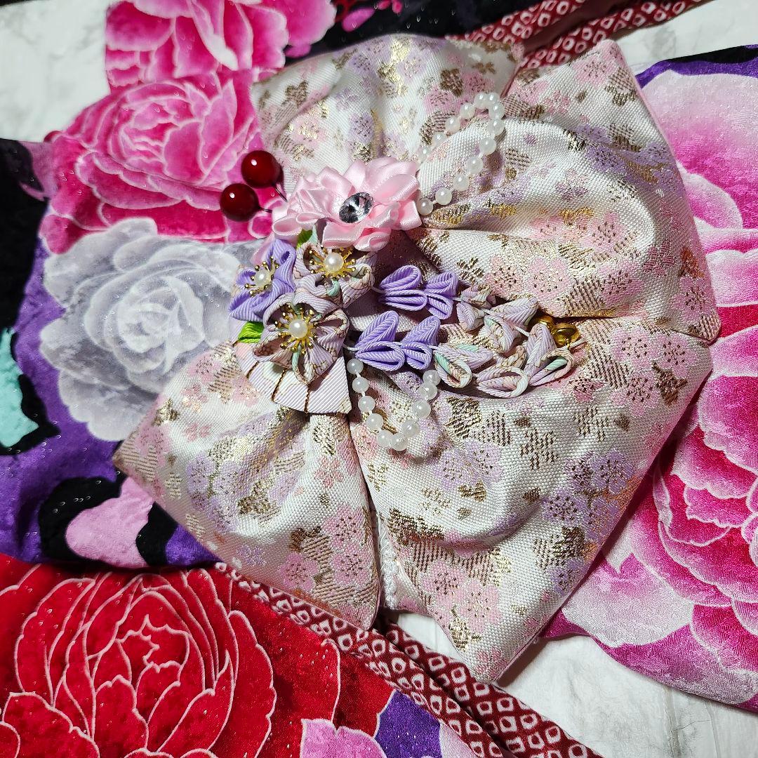 犬服　振り袖　引きずり　黒×ピンク　シルバーラメ　ハンドメイド