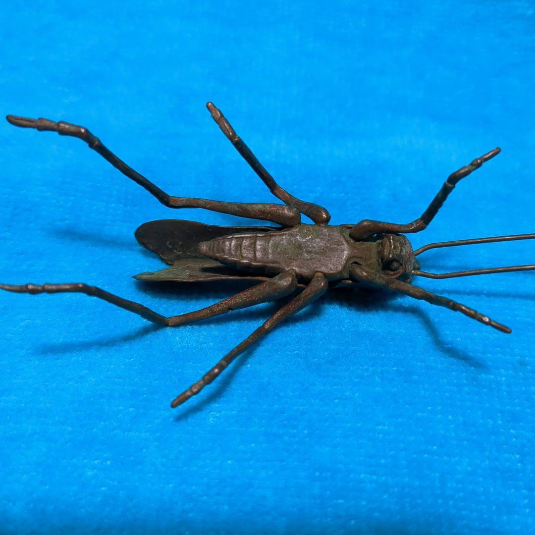 【希少】自在置物　銅製　バッタ　飛蝗　アンティーク　古美術の彫刻 約20cm