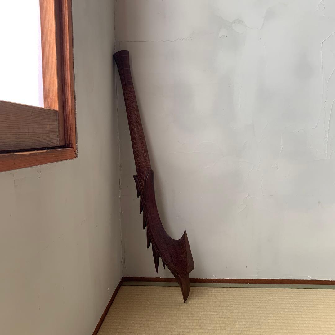 木製　木彫り　棍棒　サモア　刀掛け　土台つき　ニフォ・オティ　武器　コスプレ