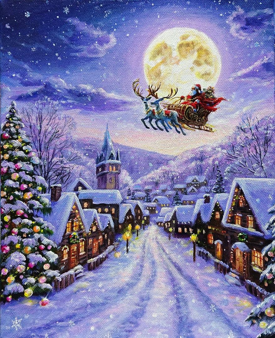 む*ん様 【雪の降る町】アクリル画 F3 風景画 絵画