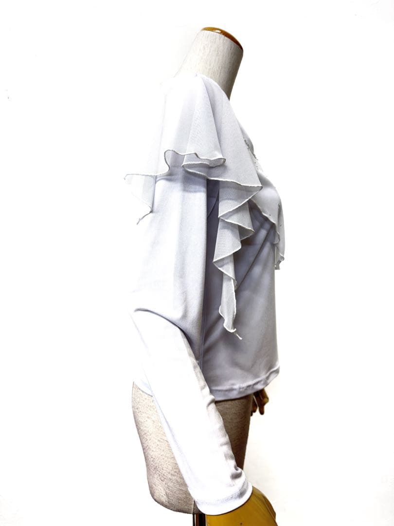 【ラインストーン】新品　社交ダンスフリルデザインカットソー白ｄ125