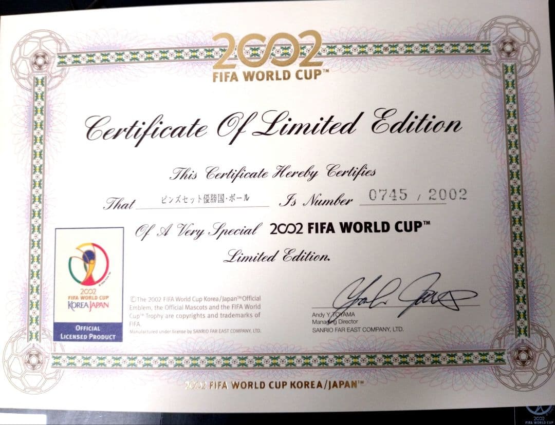 証明書付き限定品　FIFA WORLD CUP 優勝国ピンバッジセット　刻印あり