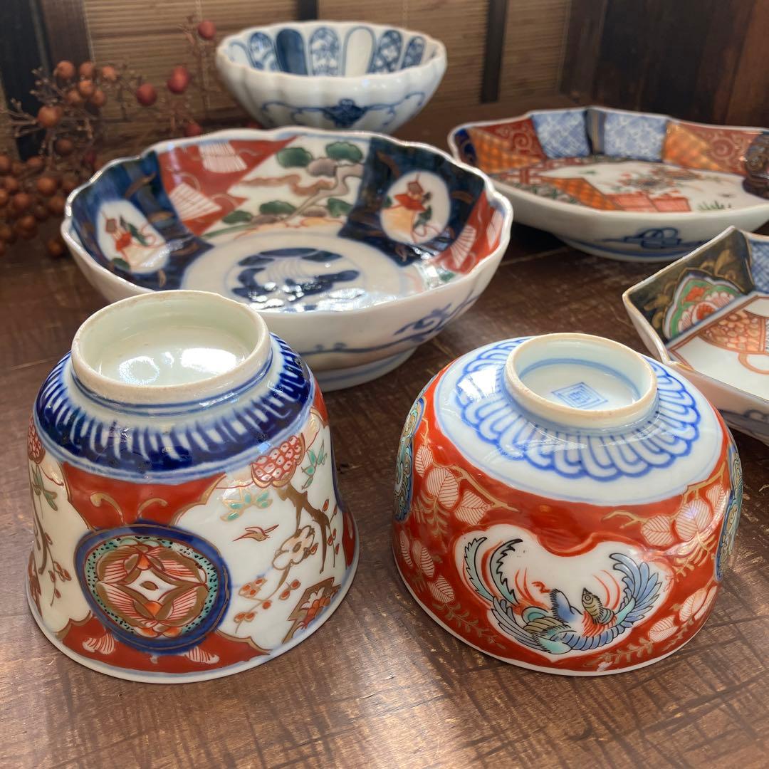 アンティーク　古伊万里　骨董　和食器 手描き色絵 6点セット