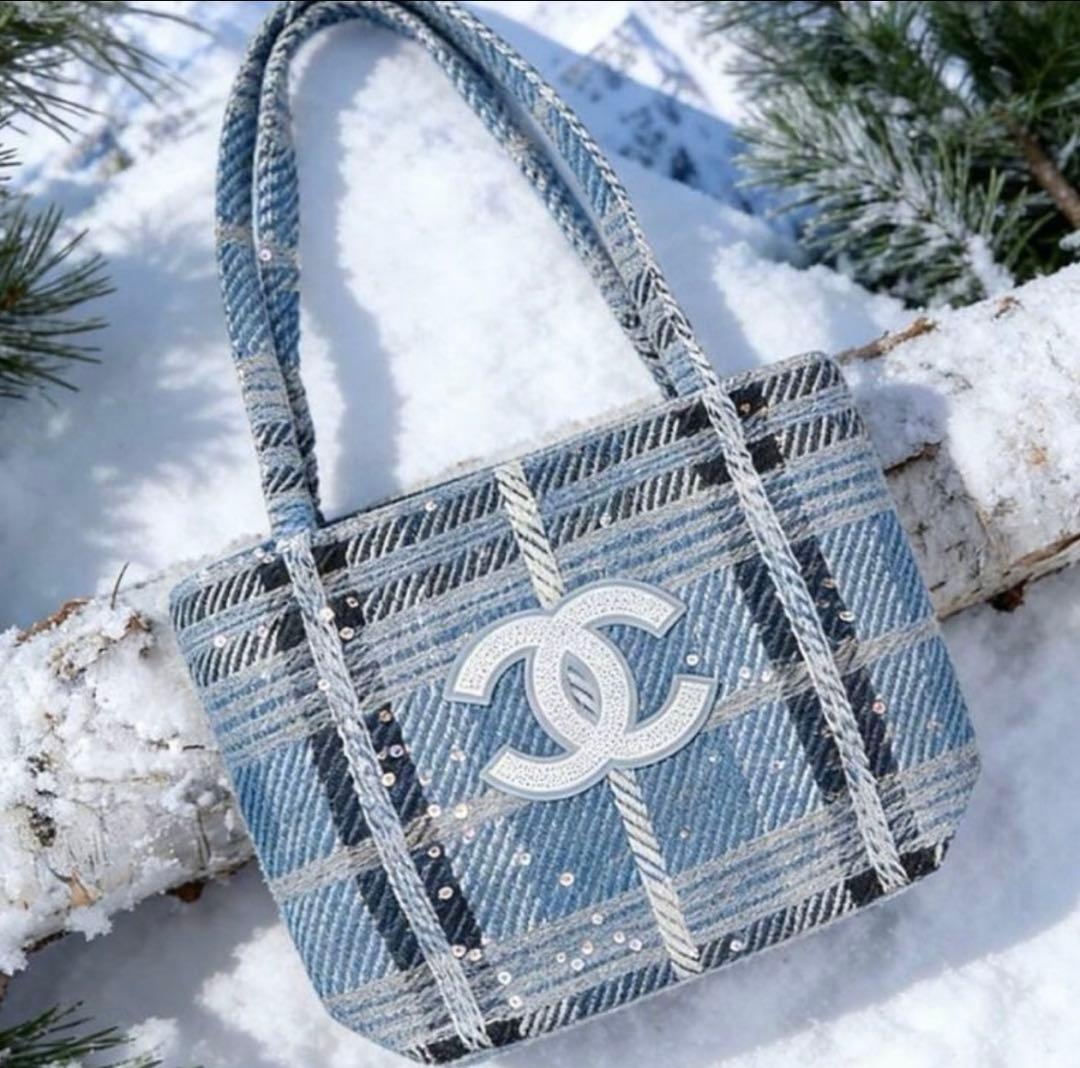 CHANEL シャネル ツイード チェック トートバッグ　水色　新品