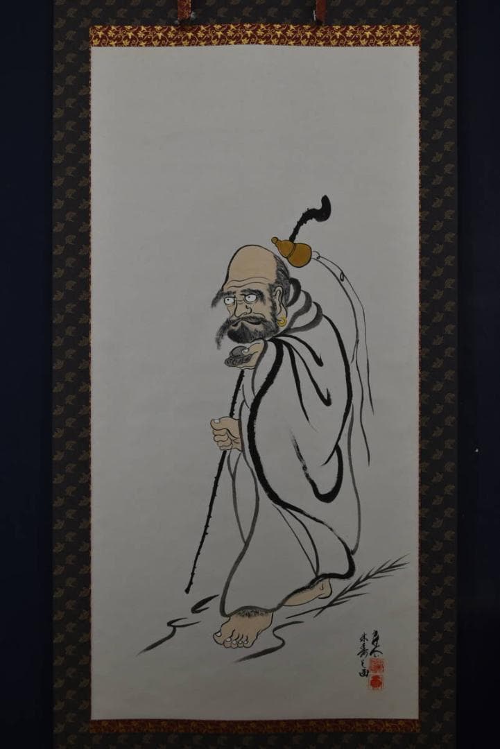 良念/達磨之図/芦葉達磨図/ダルマ図/掛軸☆宝船☆Z-914