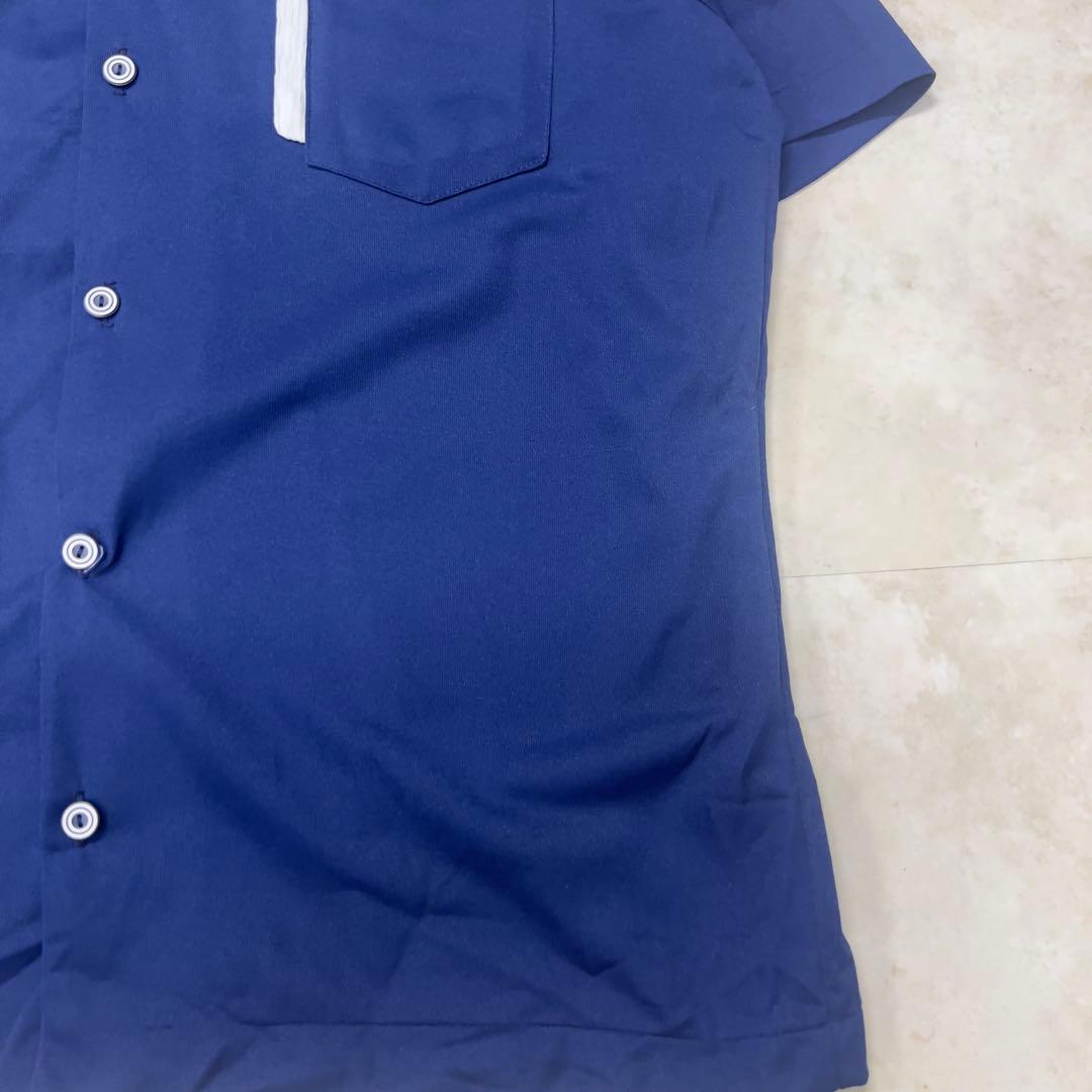 70s ボーリングシャツ USA製 青 チェーンステッチ XL開襟シャツ