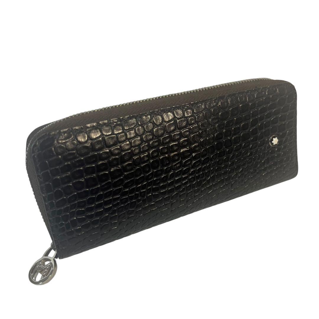 【美品】モンブラン 本革 クロコ型押し ペンケース ファスナー