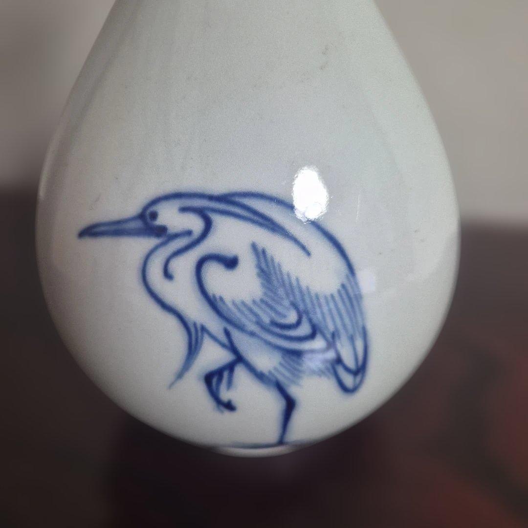 【十四代辻常陸】宮内庁御用達窯　染付三鷺文　花瓶　未使用