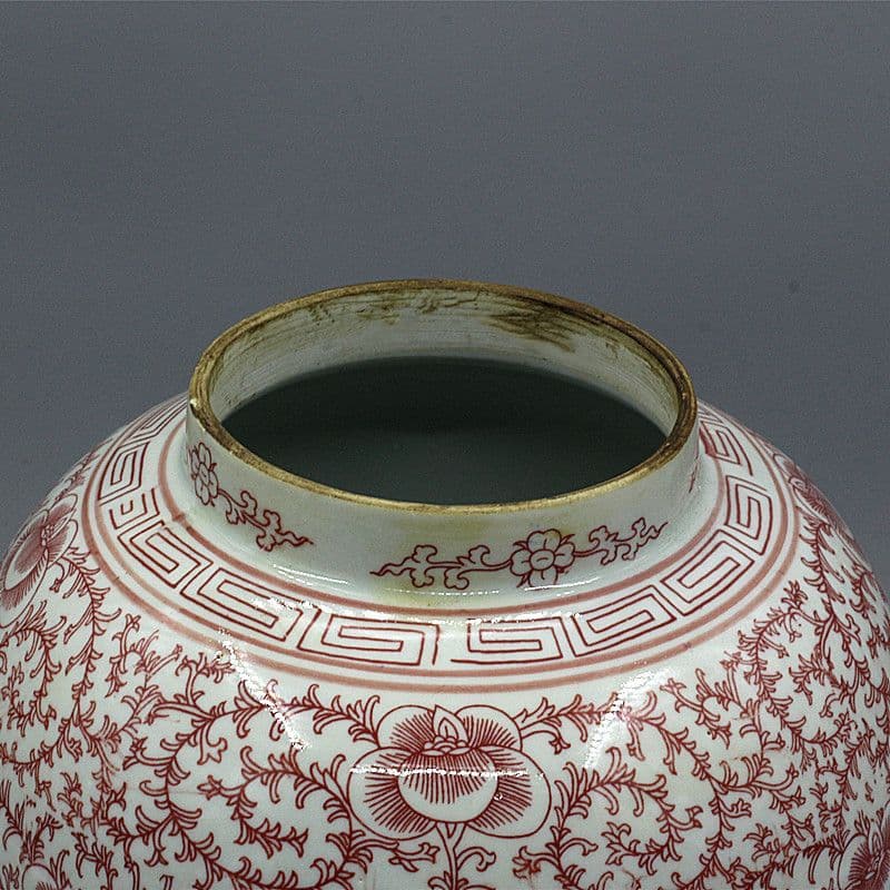 中国美術 四喜紅将軍缶 景徳鎮 陶磁器 装飾品 現代工芸品 美術品 置物