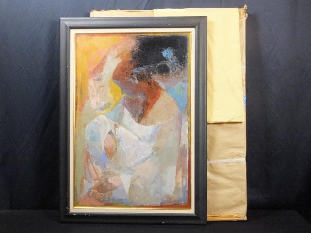 現代アート　斎藤静輝　直筆サイン『女の像』キャンヴァスに油彩 0418N