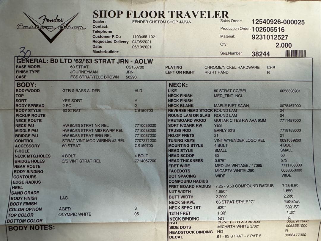 ギター Fender Custom Shop Stratocaster Limited