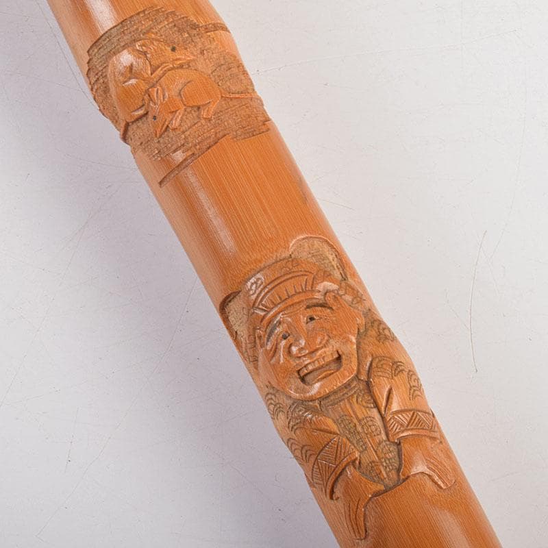 古竹　吉明刀　人物鼠彫　杖　長さ約87cm　V　R9068