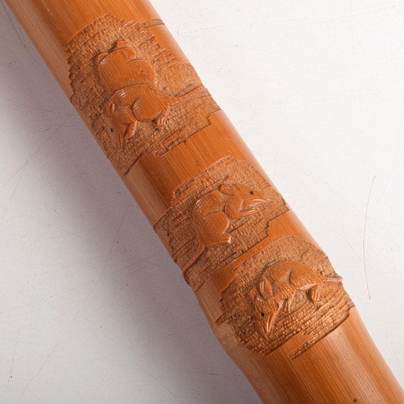 古竹　吉明刀　人物鼠彫　杖　長さ約87cm　V　R9068