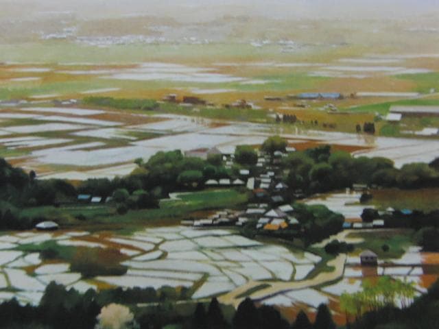 藤田忠夫、【田植近き眺望】、希少な画集画、新品高級額・額装付