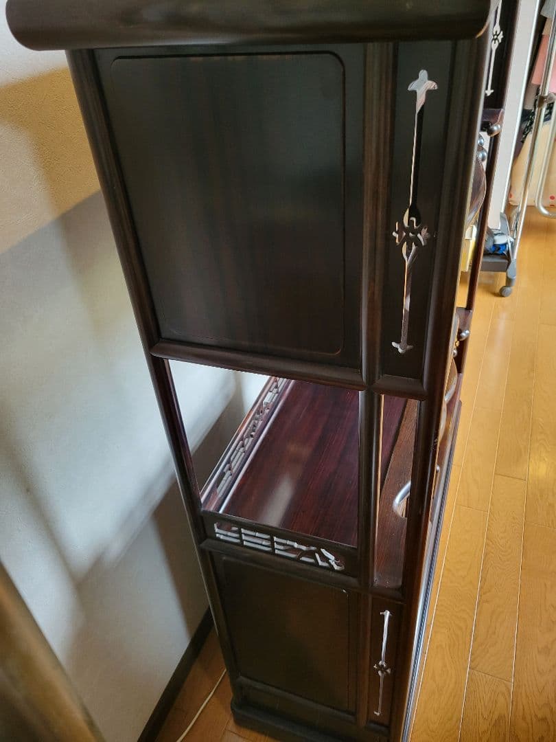 アジアンスタイル 木製棚 引き戸&観音扉付き