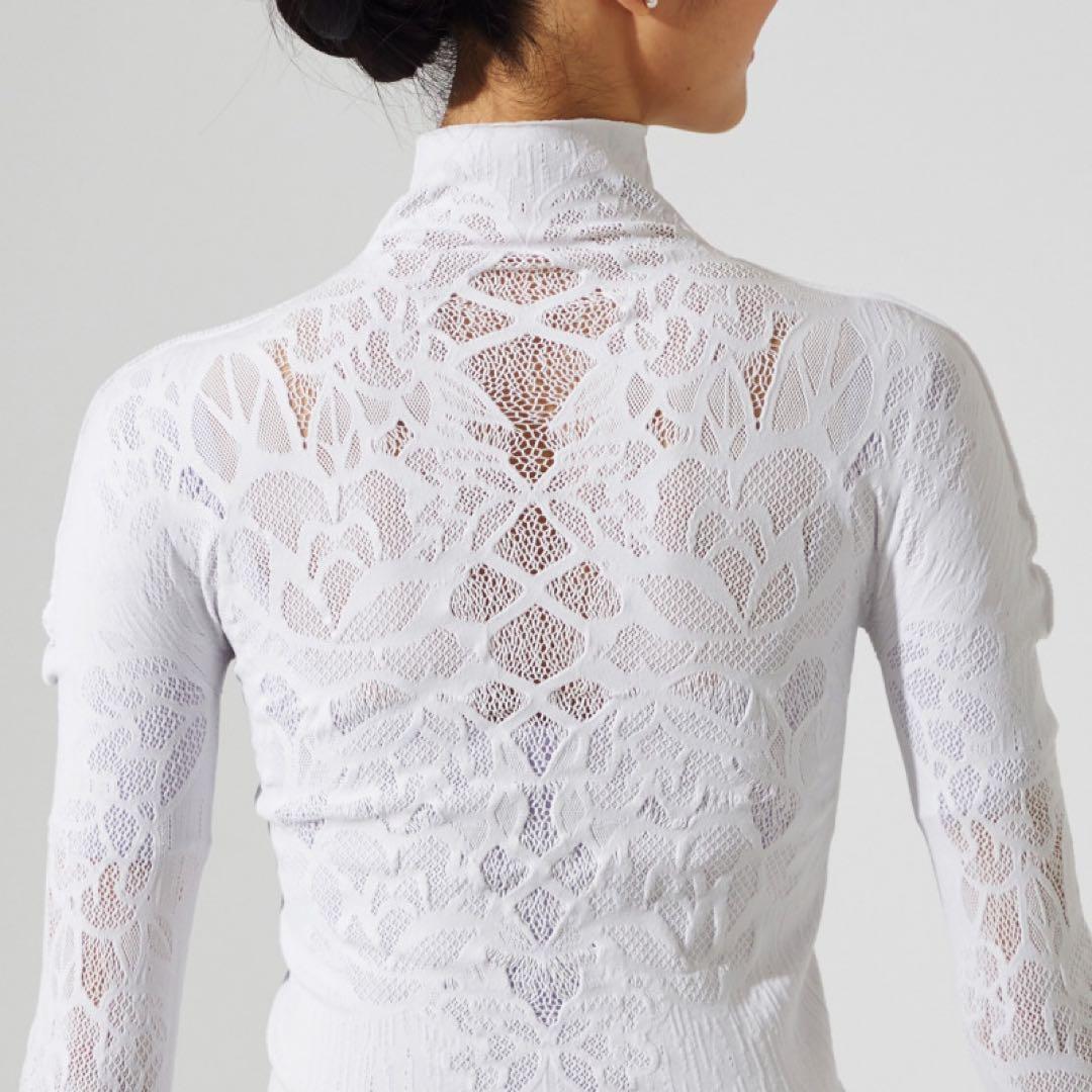 長袖　ハイネック バレエ　ヨガ　社交ダンス　ベリーダンス　白　ホワイト　グレー