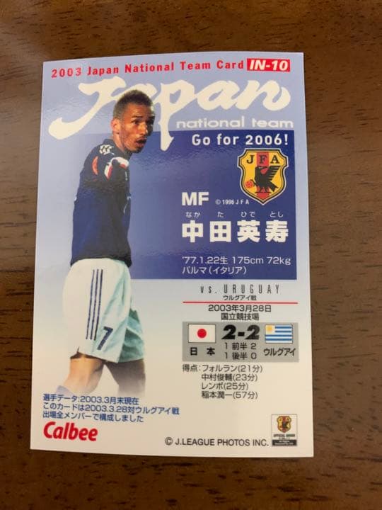 中田英寿　jリーグ チップス　カード