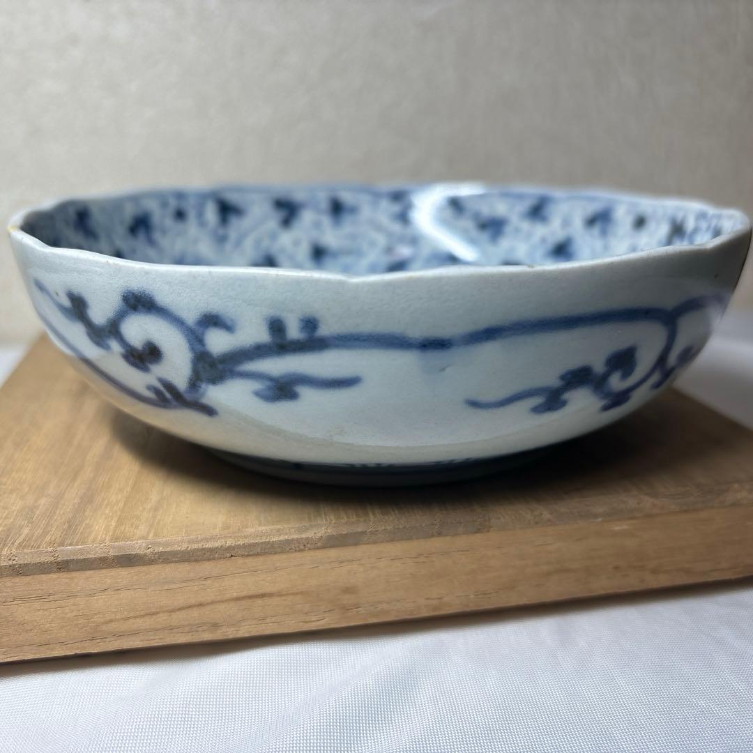 古伊万里 富貴長春 銘 染付け 江戸期 花唐草 钵