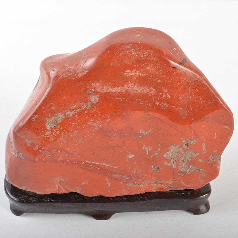 天然石　鑑賞石　佐渡赤玉石　赤石　置物　重さ約2.5㎏　唐木台付　C　R6924