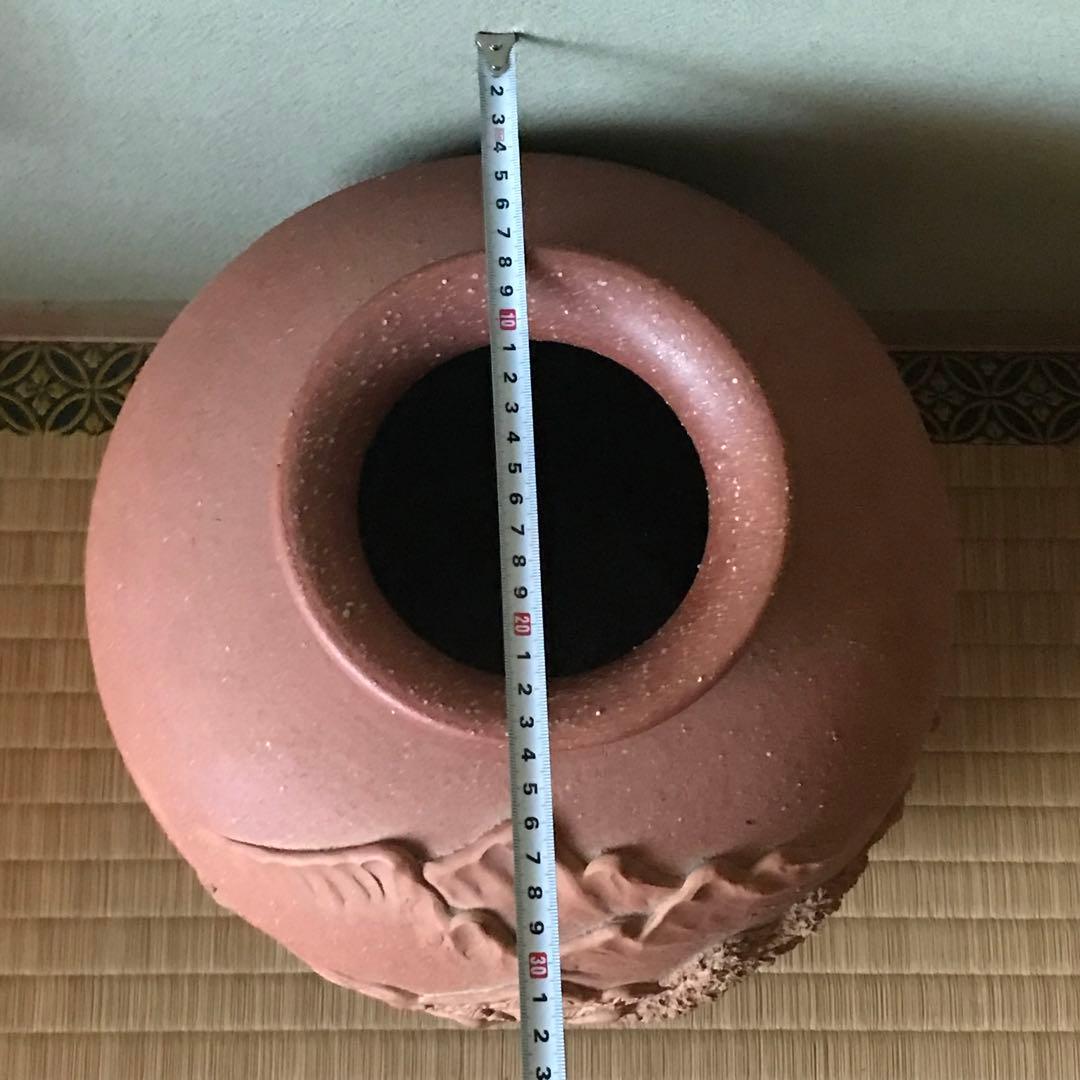 希少 特大 信楽焼 紫郎作 山水 立体 彫刻 丸壺 花瓶