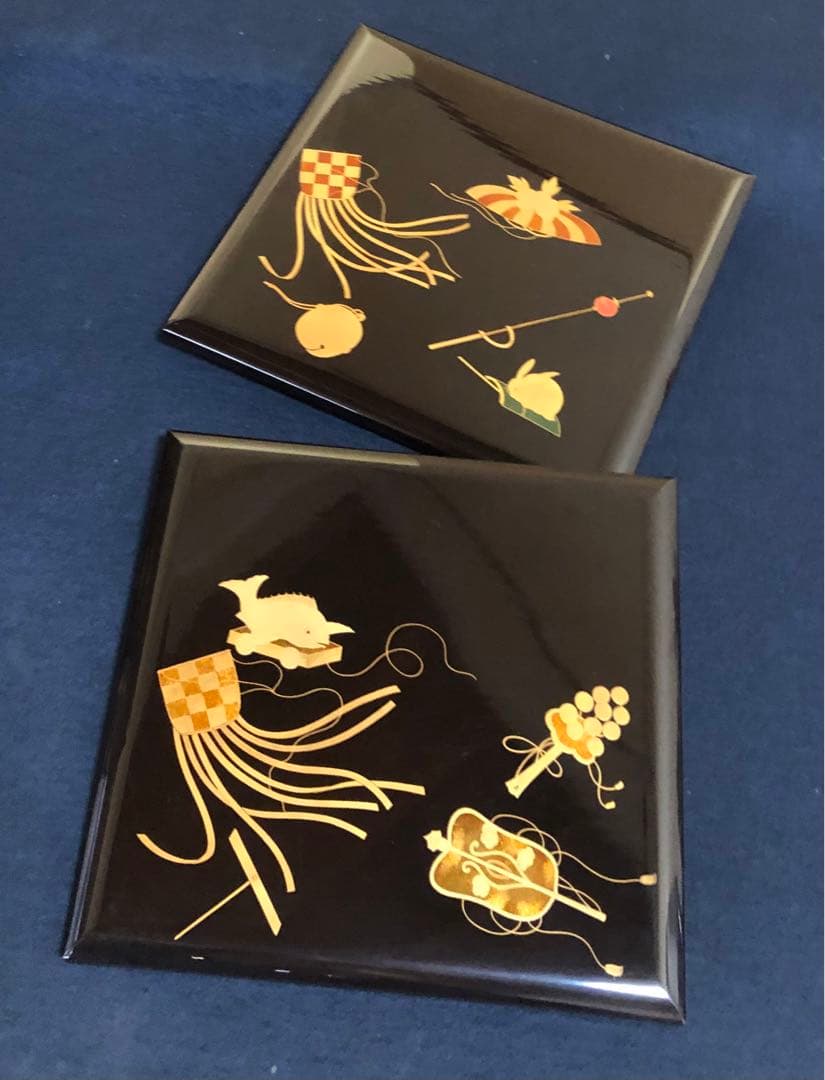 《R》玩具蒔絵 五段重 替蓋 重台付 在銘 木箱 時代 251204お3