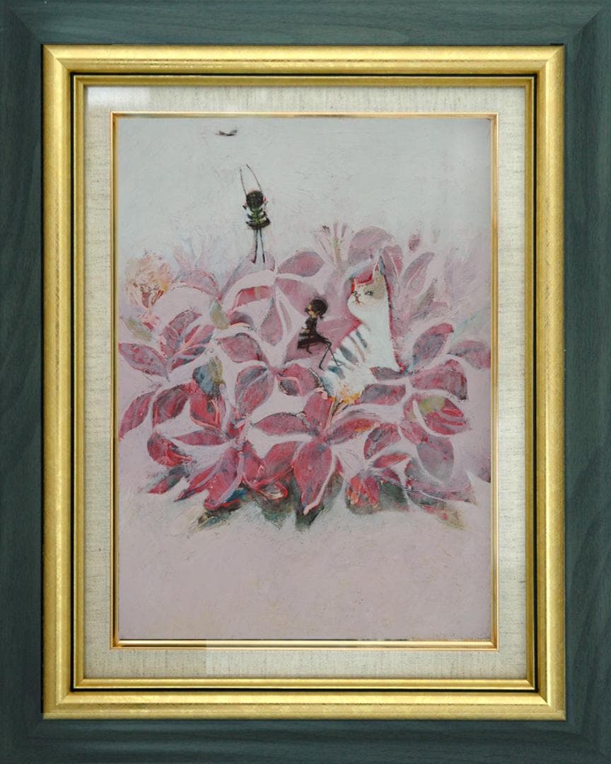 油絵 菅家令子 絵 絵画 インテリア uF6-070519 可愛い子猫と女の子