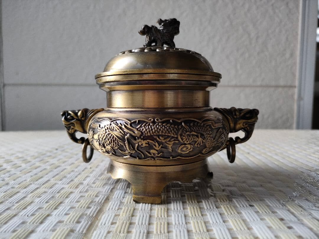 ●中国古銅 香炉 乾隆年製 銅製 彫刻仕上げ 茶道具 骨董