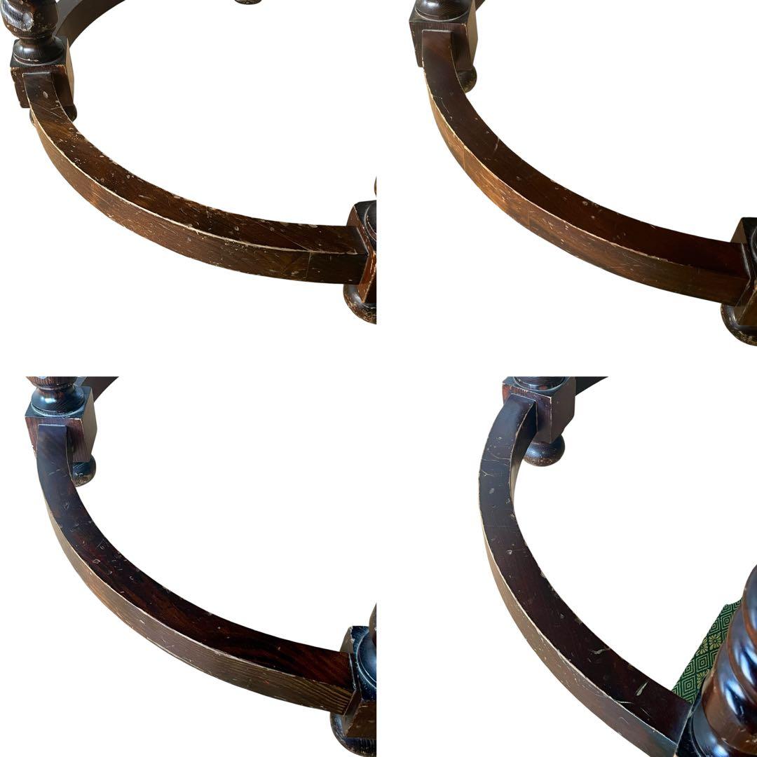 スペイン ビンテージ 彫刻 ラウンド 丸 ローテーブル ガラス天板 直径80cm