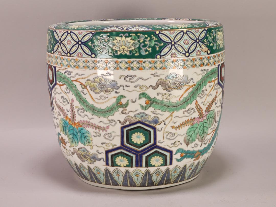 BK472　伊万里　有田　十錦手　手炙り　火鉢　植木鉢 メダカ鉢 金魚鉢　九谷焼