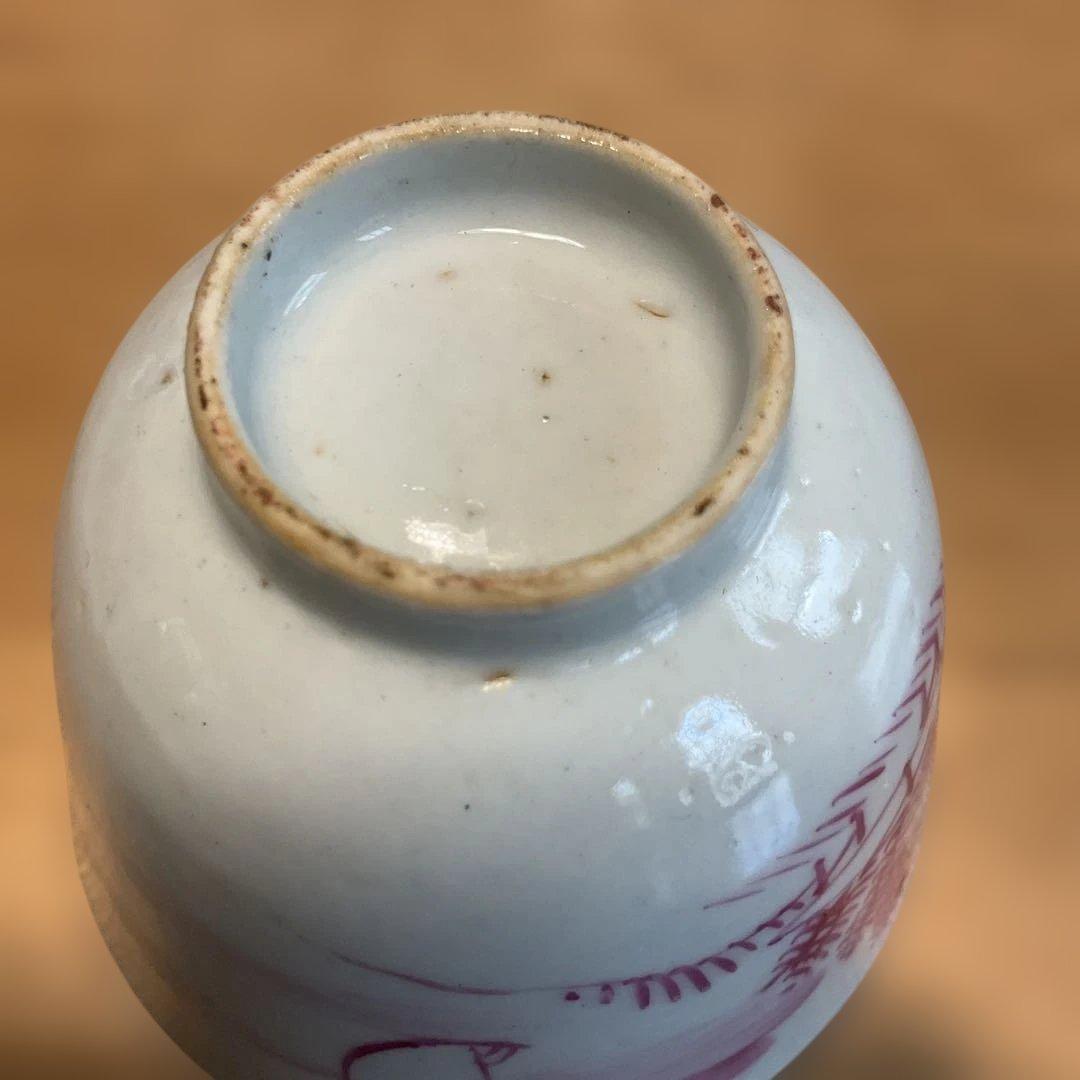 中国民国時代の風景画 茶碗 白地 赤絵