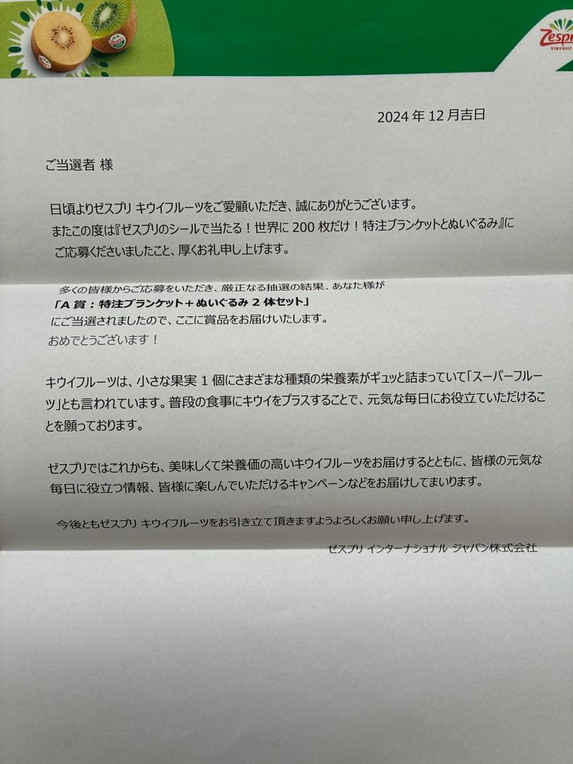 【未使用未開封】ゼスプリ キウイブラザーズ　特注ブランケット