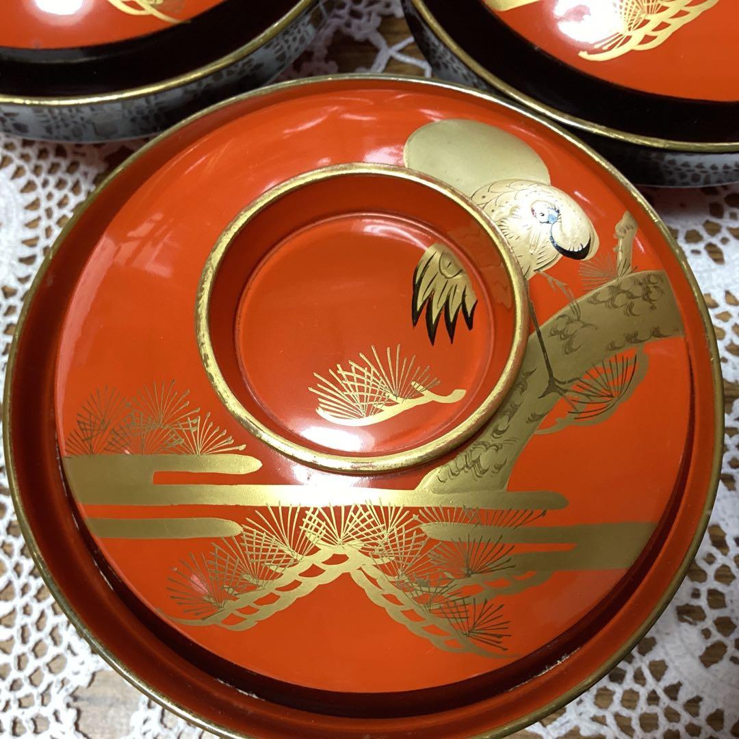 k2f18 漆器 蓋付き椀 セット 金色の鶴　10客