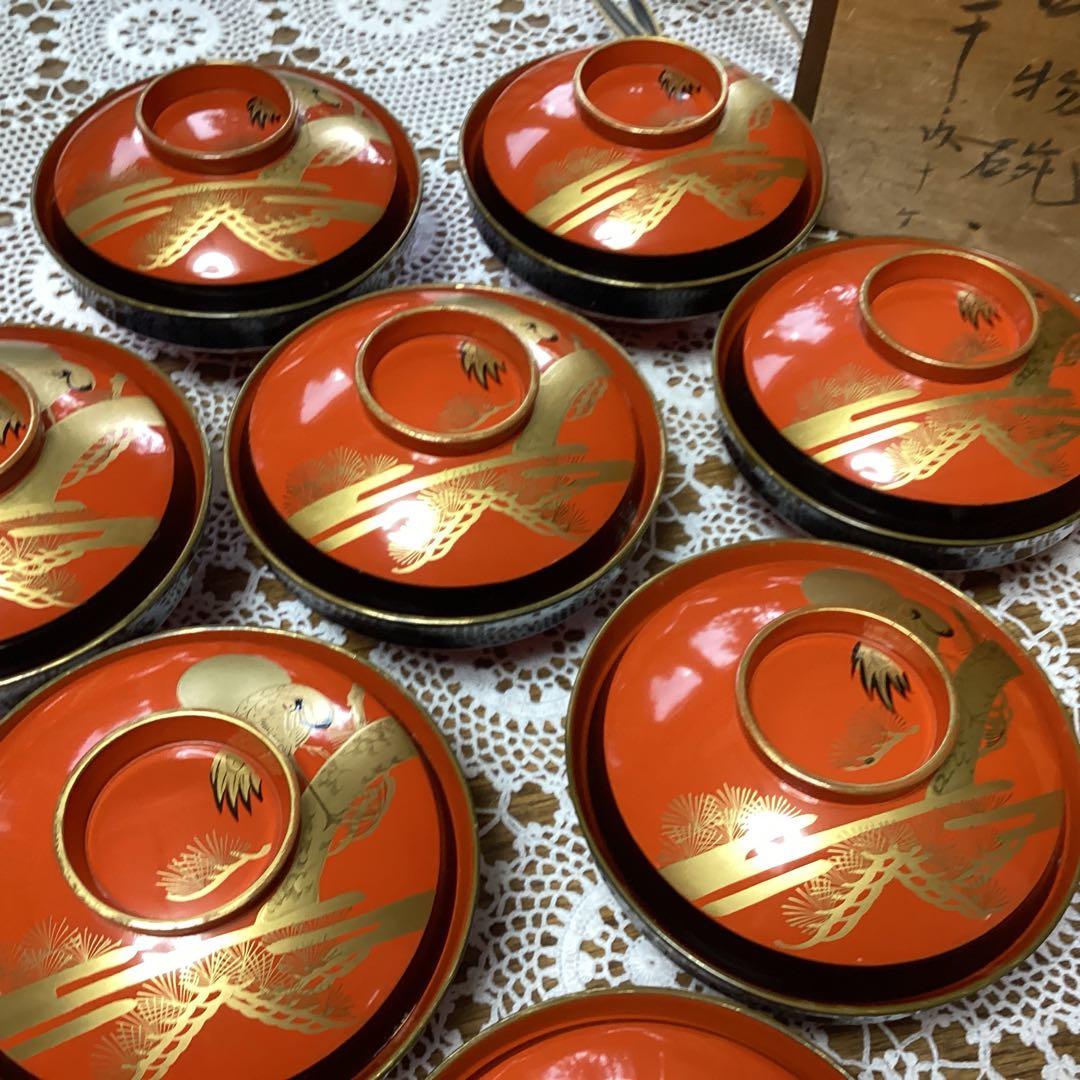 k2f18 漆器 蓋付き椀 セット 金色の鶴　10客