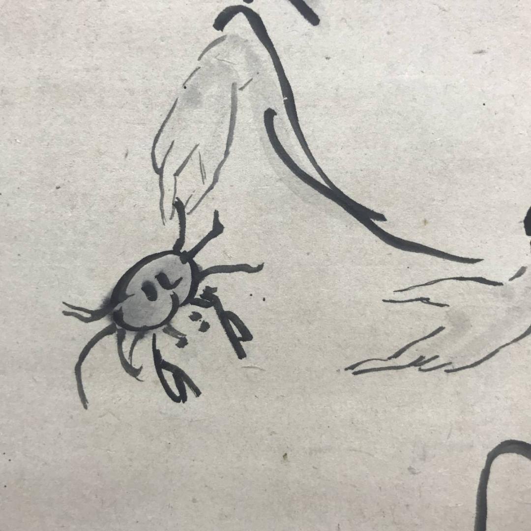 【真作】田能村直入/羅漢蟹画賛/人物図/和尚図/掛軸/名家伝来/AC-453