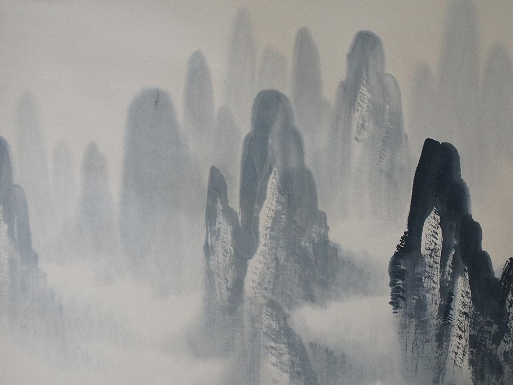 【画】　★ 字画 紙本水墨山水漁猟掛軸 ★　作家物　崇山老樹 肉筆保証　近代書画