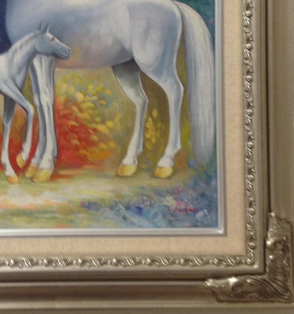 笠野大介 絵画 油絵 肉筆油絵 動物画 白馬の親子 F8