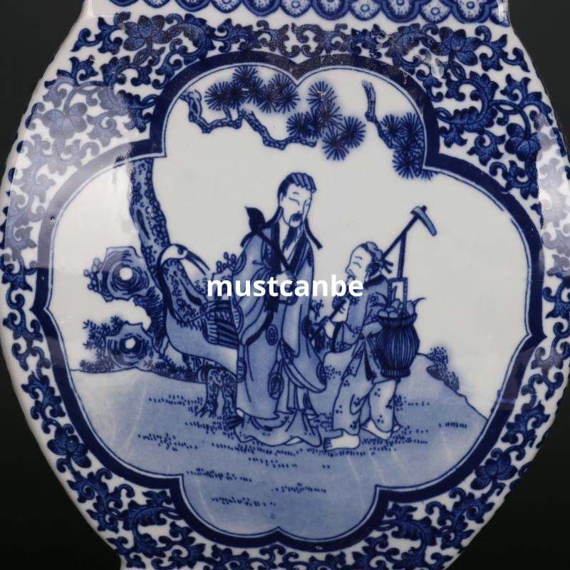 清乾隆青花人物紋四方象嵌器瓶 景徳鎮 陶磁器 装飾品 現代工芸品 美術品 置物