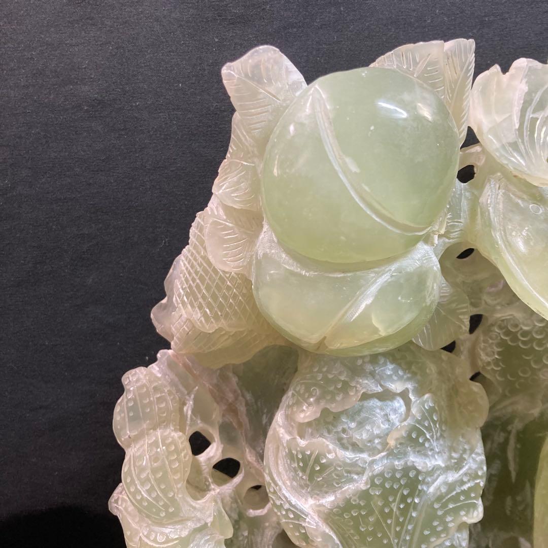 《中国古玩》翡翠 玉石彫刻 植物 蝙蝠 中国美術