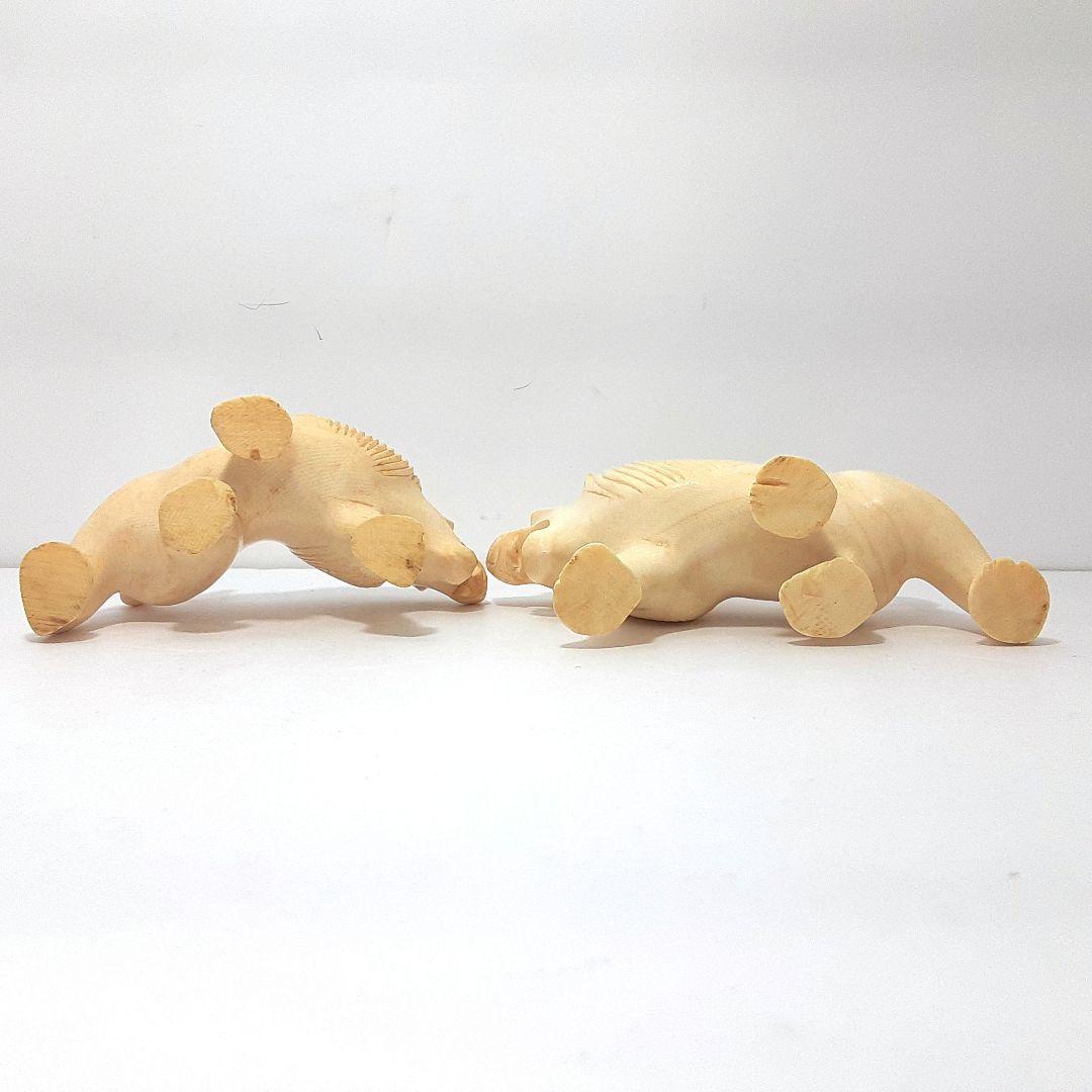 Y667-3 極上 高級彫刻 ライオン細工 置物 2体セット 総重量445g