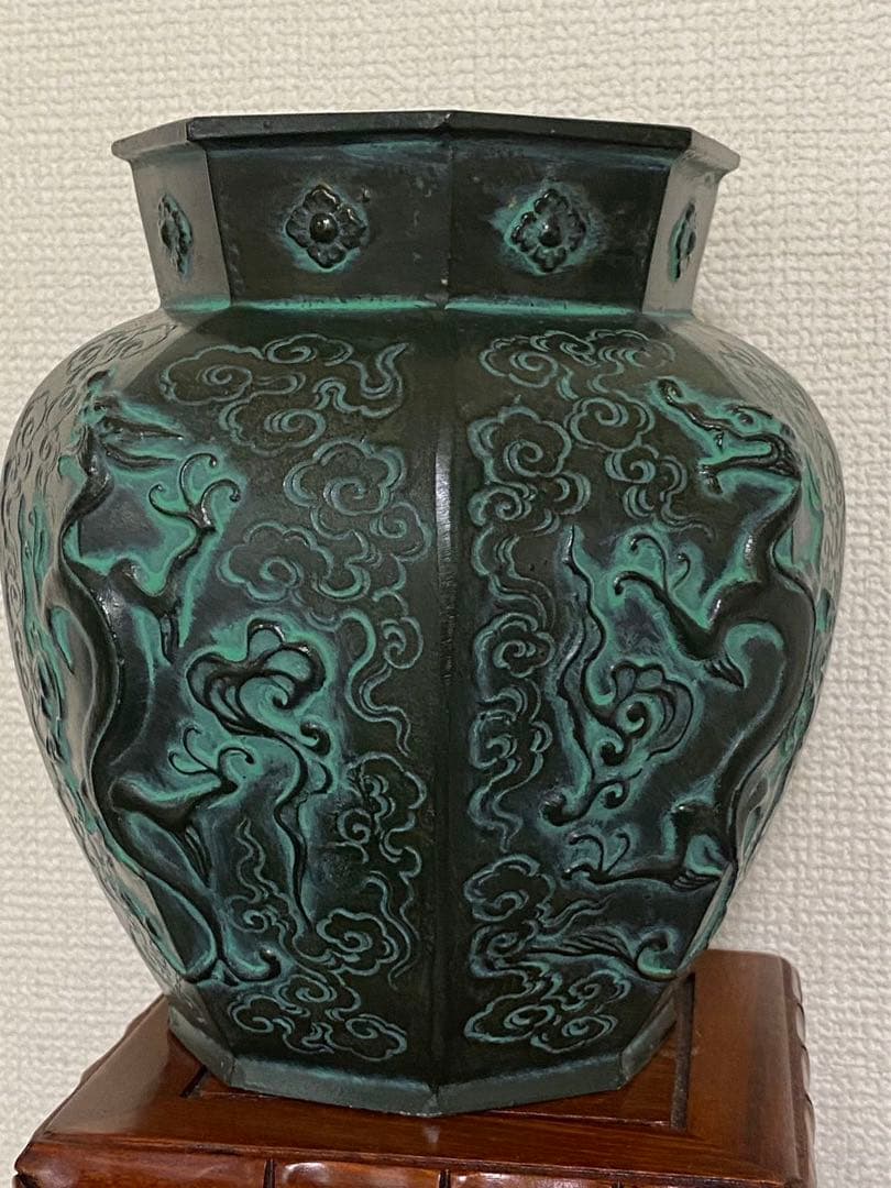 青銅器銅製龍八角 花瓶 花器 飾壺希少 骨董品