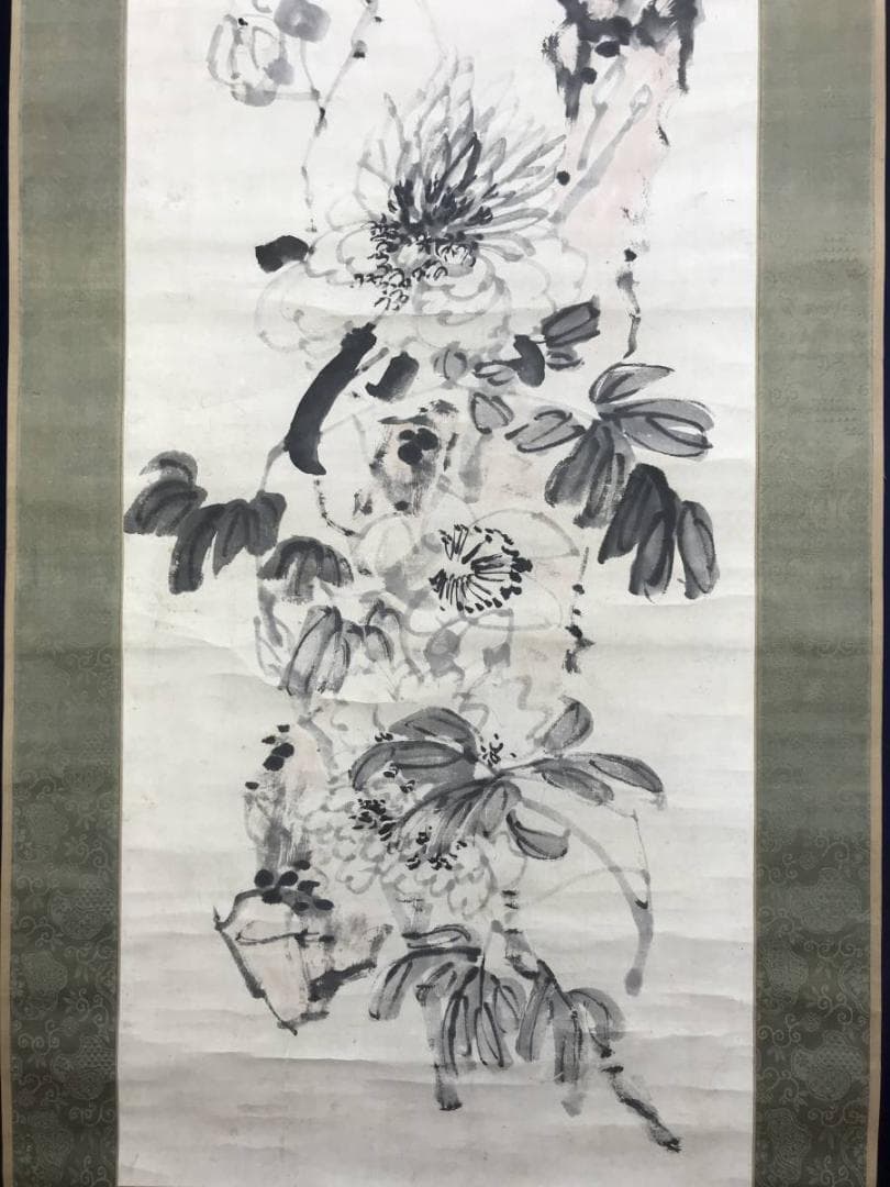 岡田米山人/國香春宵図/牡丹図/花図/花鳥図/掛軸☆宝船☆AD-623