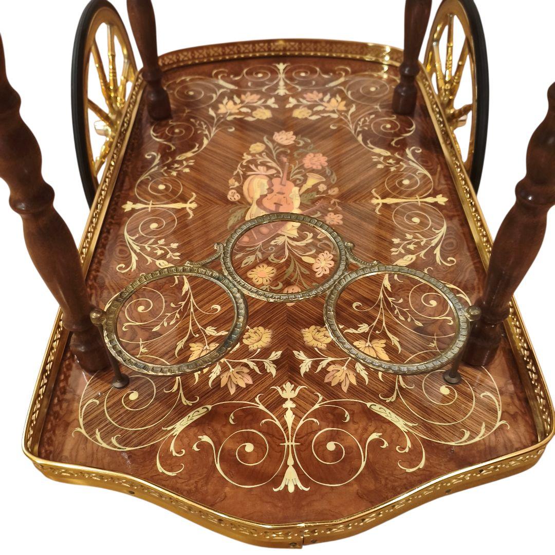 イタリア製 象嵌 ティーワゴン アンティーク 豪華 キャスター キッチンワゴン