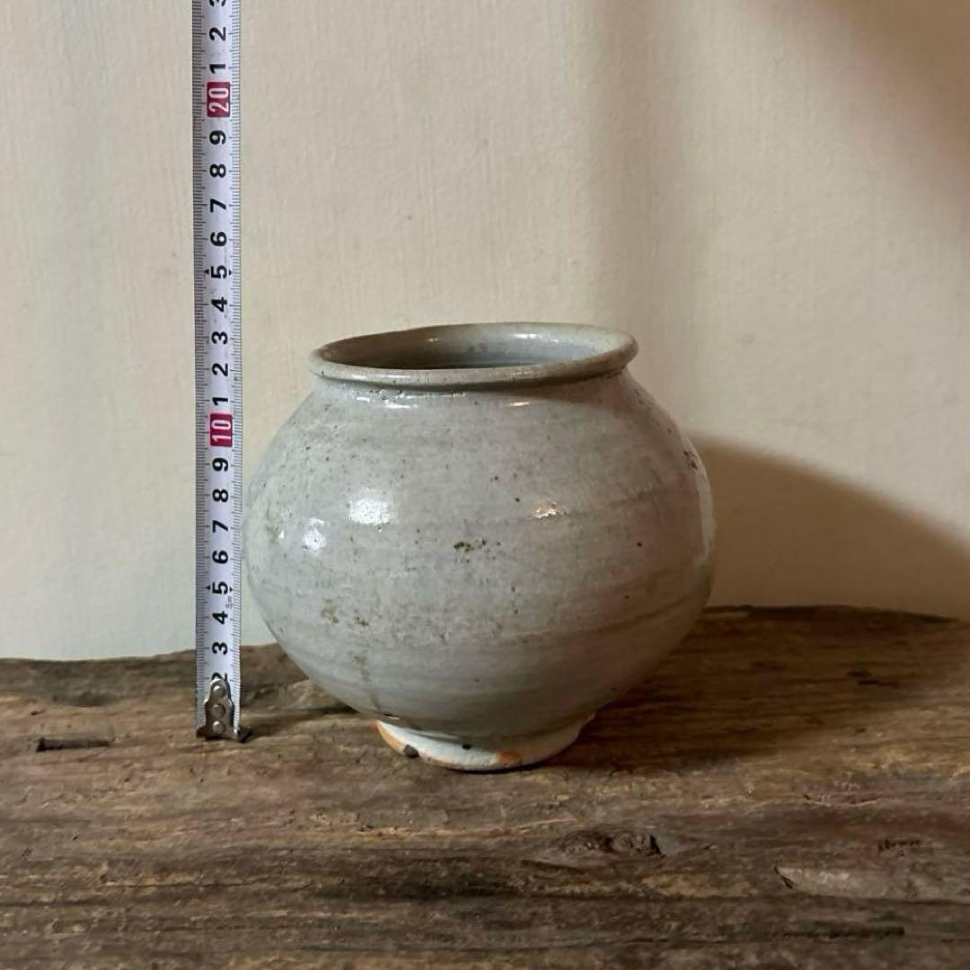 李朝壷　白磁　堅手　丸壷　塩笥壺　骨董　韓国オンギ　骨董品.アンティーク.古民芸