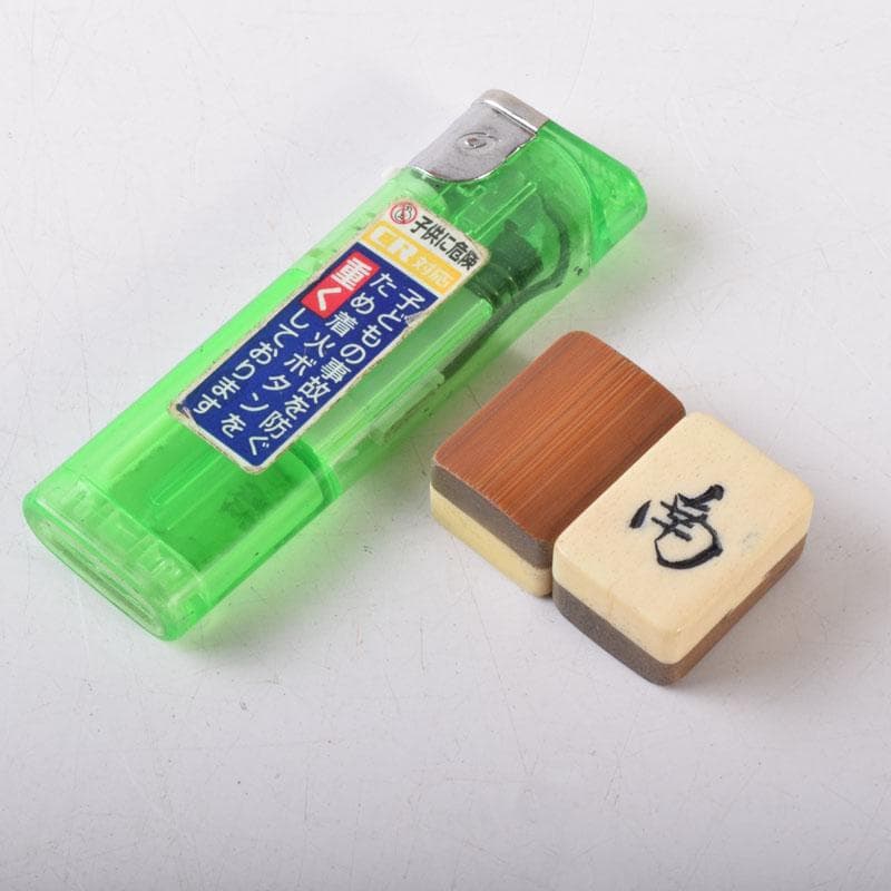 中国　竹嵌　骨牌　背竹牌　麻雀牌　皮製ケース付　V　7447