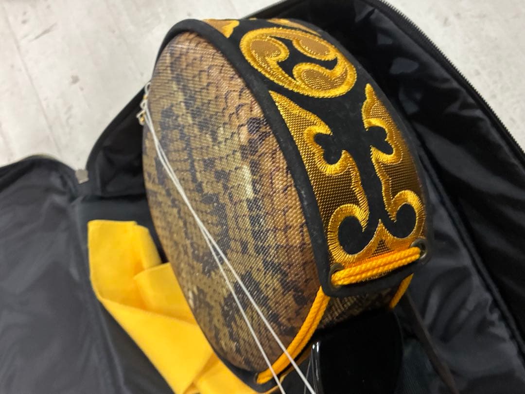 B0105）沖縄三線 蛇三線 人工皮 蛇柄 三味線 和楽器 ソフトケース付き