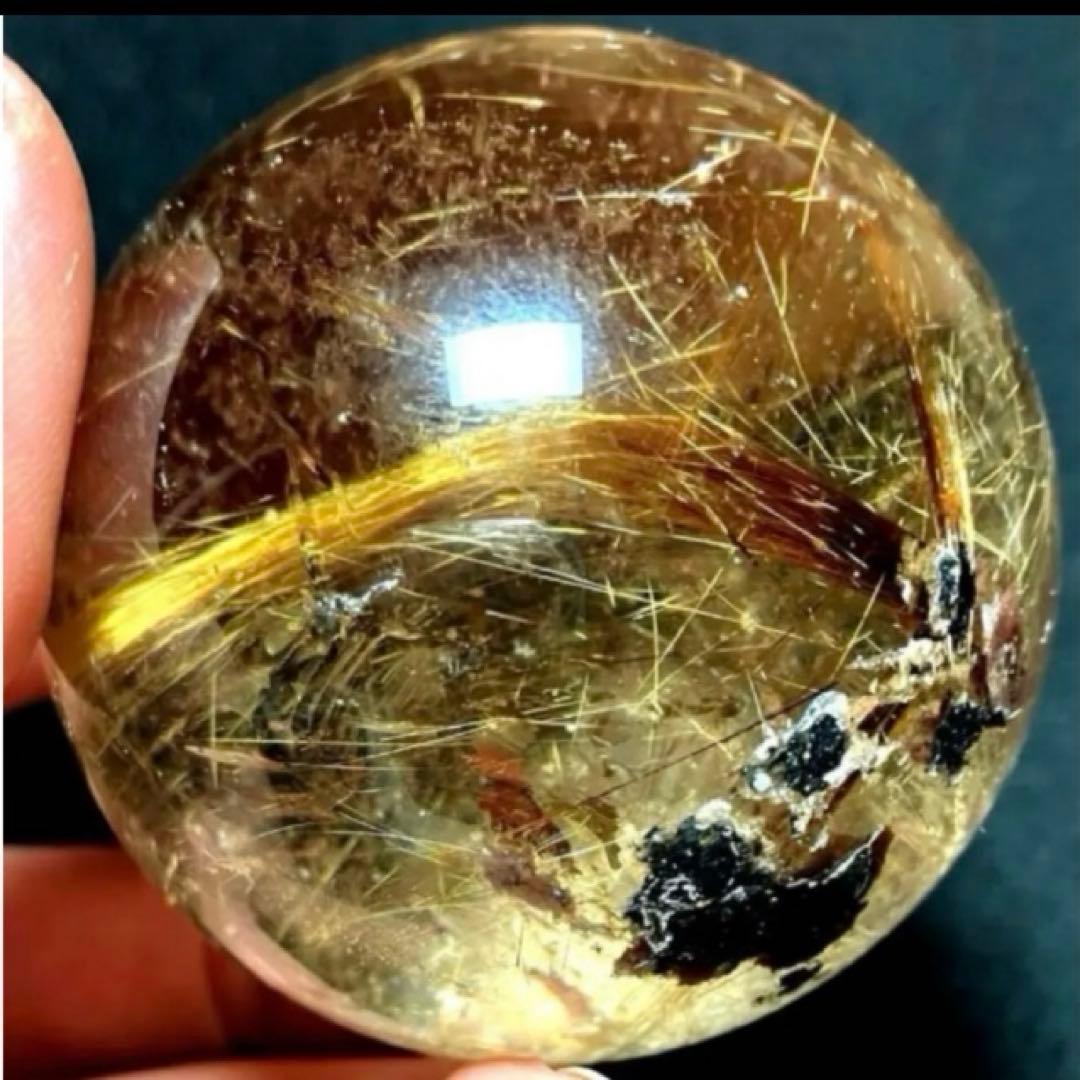 53mm ゴールドルチルクォーツ　丸玉　スフィア　金針水晶