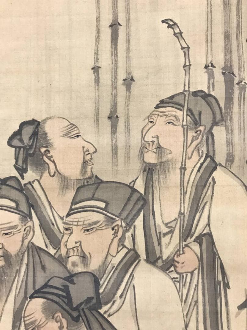 【真作】古市金峨/竹林七賢人/人物図/掛軸/名家伝来/AC-620